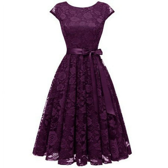 Women's Floral Lace Short Bridesmaid Dress Cap-Sleeve Wedding Formal Party Dress