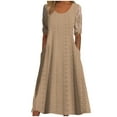 thumbnail image 1 of Women's Floral Lace Slereve Eyelet Embroidery Dresses 2024 Summer Casual Crewneck Pleated Midi Dress with Pockets, 1 of 5