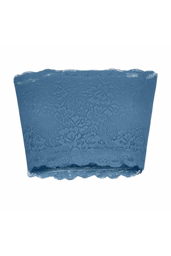 Women's Floral Lace Strapless Bras Stretchy Comfy Wireless Bandeau Bralettes Chest Wrap Seamless Tube Top, Blue