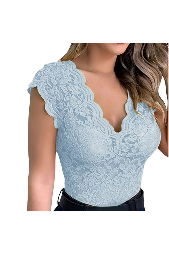 Women's Floral Lace Tank Top Sleeveless V-Neck Casual Scalloped See Through Sheer Blouse Street & Clubwear
