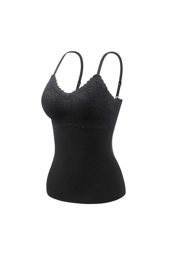 Women's Floral Lace Thermal Bra: Plush Double-Side Velvet Lining, Seamless Wirefree Vest Design with Feminine Touch, Warm & Comfortable Fall Winter Lingerie,Black 2XL