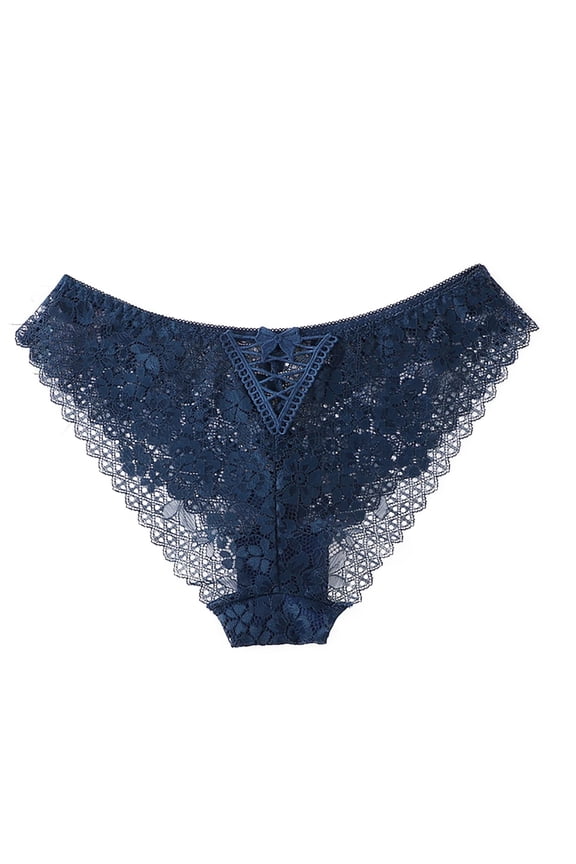 Women's Floral Lace Thong Mid Waist Sheer V-Back Cheeky Panties Scalloped Seamless Underwear Bow Detail Breathable Sexy Lingerie
