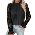 thumbnail image 1 of Women's Floral Lace Tops Ruffled Long Sleeve Mock Neck Dressy Casual Blouses Elegant Business Shirts (XL, Black), 1 of 7