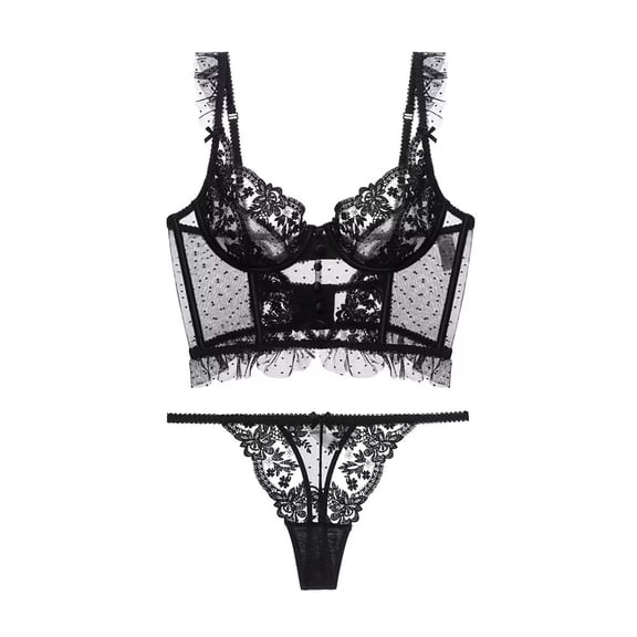 Women's Floral Lace Trim Underwire Bra Everyday Bra and Panty Set
