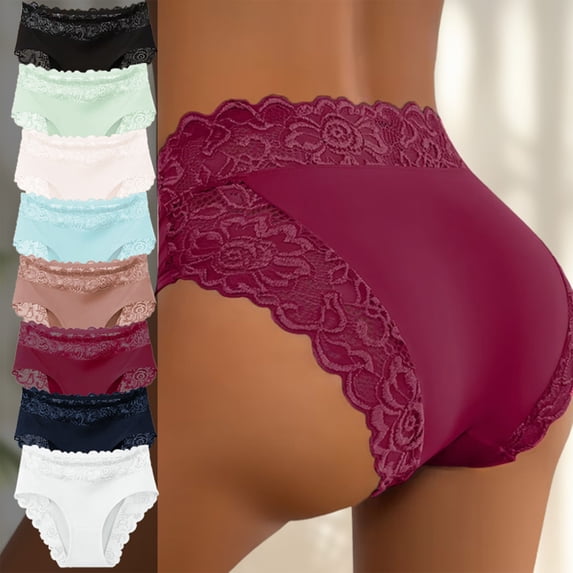 Women's Floral Lace Underwear with Mid Rise Waist and Full Coverage Briefs Featuring Soft Breathable Fabric Light pink S