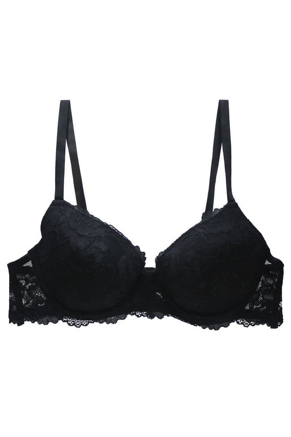 Women's Floral Lace Underwire Push Up Bra, Black 1-Pack