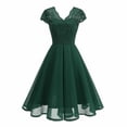 thumbnail image 1 of Women's Floral Lace V-Neck Midi Dress Vintage Lace Chiffon Patchwork Prom Cocktail Party Dress for Wedding Guest Green M, 1 of 8