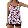 thumbnail image 1 of Fewfanhot Women's Floral Leaf Print Tankini Swimsuit Dress Set, Scoop Neck Top with Black High Waist Shorts, Plus Size Bathing Suit Quick Dry UPF Swimwear, 1 of 6