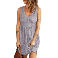 thumbnail image 1 of Women's Floral Leopard Print Sleeveless Buttoned Scoop Neck Mini Elegant Dress with Pockets 95% Polyester 5% Elastane, 1 of 22