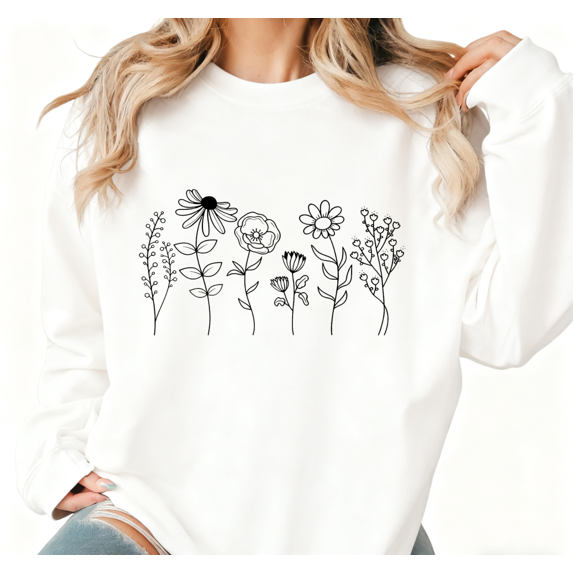 Women's Floral Line Graphic Breathable Sweatshirt Top Comfortable Round-neck long-sleeved White S-3XL