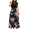 thumbnail image 1 of Women‘s Floral Maxi Dress Long Sleeve Patchwork High Waist A Line Dresses Casual Fall Boho Dress with Pockets, 1 of 7