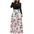 thumbnail image 1 of Women‘s Floral Maxi Dress Long Sleeve Patchwork High Waist A Line Dresses Casual Fall Boho Dress with Pockets, 1 of 6