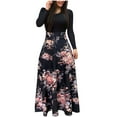 thumbnail image 1 of Women‘s Floral Maxi Dress Long Sleeve Patchwork High Waist A Line Dresses Casual Fall Boho Dress with Pockets, 1 of 6