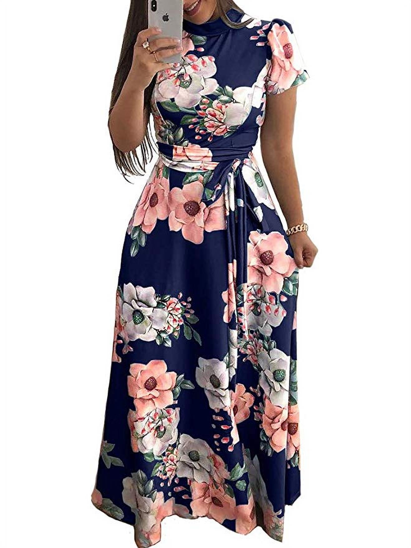 Women's Floral Maxi Dress Short Sleeve Maxi Long Dresses - Walmart.com