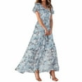 thumbnail image 1 of Women's Floral Maxi Dress Short Sleeve V Neck Ruffle Hem Summer Beach Boho Dresses Casual Flowy A-Line Sundress, 1 of 7