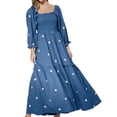 thumbnail image 1 of Women's Floral Maxi Dress Spring Autumn Retro Long Sleeve Casual Square Neck Ruffled A Line Dress Streetwear-c-L, 1 of 7