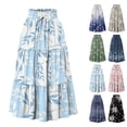 thumbnail image 1 of Women's Floral Maxi Skirt, High Waist Drawstring Tiered Pleated Skirt, Lightweight Flowy Boho Skirt for Beach, Vacation and Summer,Blue,M, 1 of 7