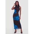 thumbnail image 1 of Women's Floral Mesh Side Ruched Mock Neck Maxi Dress, 1 of 3