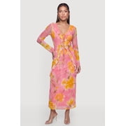 Womens Floral Mesh Tie Front Maxi Dress