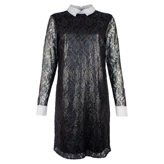 Women's Floral Metallic Lace Shift Shirt Dress Blk 6