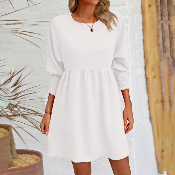 Women's Floral Midi Dress Long Sleeve Shirred Bodice Casual Comfortable Fall Party Beach Dress