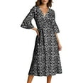 thumbnail image 1 of Women's Floral Midi Dress V Neck 3/4 Sleeve Casual A-Line Summer Dresses Boho Beach Flowy Sundress, 1 of 6