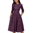thumbnail image 1 of Women's Floral Midi Dress with Pockets Ladies' Vintage Elegant Evening Dress Cocktail Dress Red M, 1 of 3