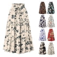 thumbnail image 1 of Women's Floral Midi Skirt, Drawstring High Waist Tiered Pleated Skirt, Casual Boho Skirt for Vacation, Daily Wear and Spring Outfits,Coffee,S, 1 of 7