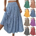 thumbnail image 1 of Women's Floral Midi Skirt with Pockets High Elastic Waist Flowy Ruffle Casual Summer Boho Aline Skirts, 1 of 8