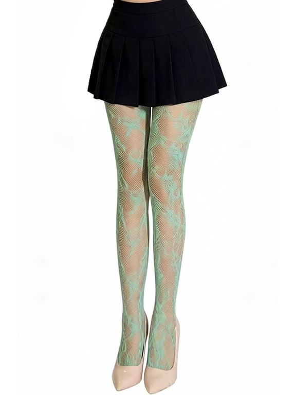 Women's Floral Pattern Fishnet Tights - Sheer Cutout Pantyhose with Anti-Snag Design