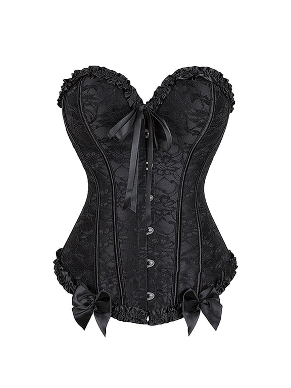 Women's Floral Pattern Vintage Corset Boho Plus Size Fishbone Bodice Medieval Court Overbust Bustier for Lounge