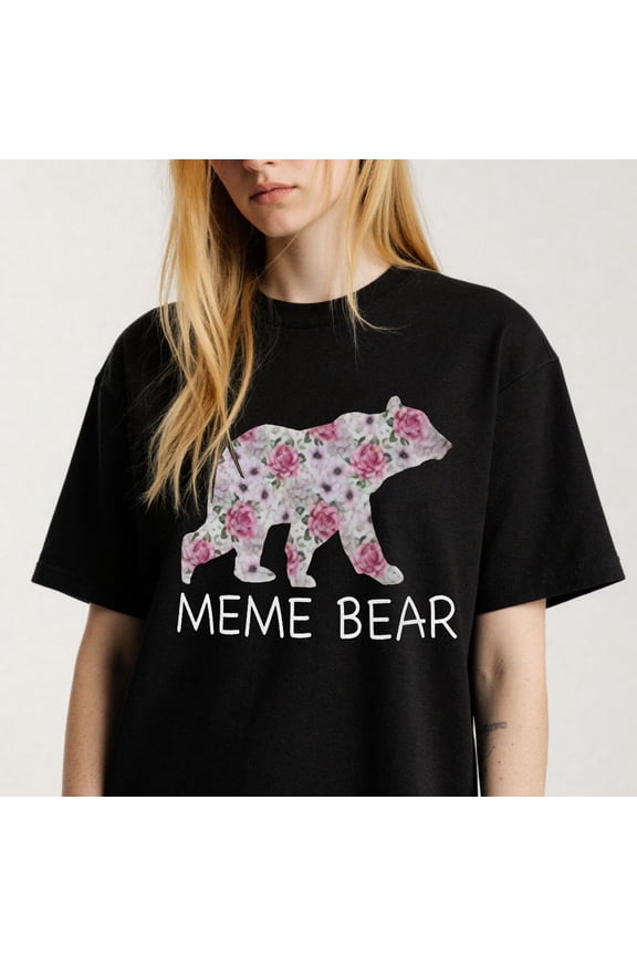 Women's Floral Patterned Meme Bear Graphic T-Shirt S-4XL Mother's Day Gift