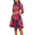 thumbnail image 1 of Women's Floral Pleated Midi Dress Summer Casual Short Sleeve Swing Dress with Crew Neck Big Red S, 1 of 6