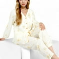 thumbnail image 1 of Women's Floral Print 2-Piece Pajama Set with Button-Front Top and Soft Muslin Textured Fabric - Large, Light Beige, 1 of 6