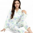 thumbnail image 1 of Women's Floral Print 2-Piece Pajama Set with Long Sleeve Button-Up Top and Relaxed Fit Pants - Large, White, 1 of 6