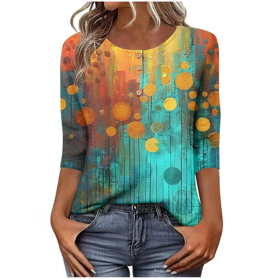 Women's Floral Print 3/4 Sleeve Blouse – Loose Fit Crew Neck Button-Down Top | Casual Summer Shirt for Work & Weekend