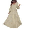 thumbnail image 1 of Women's Floral Print Bohemian V-Neck Maxi Dress Casual Long-Sleeve Ruffle Flowy Long Dress, 1 of 4