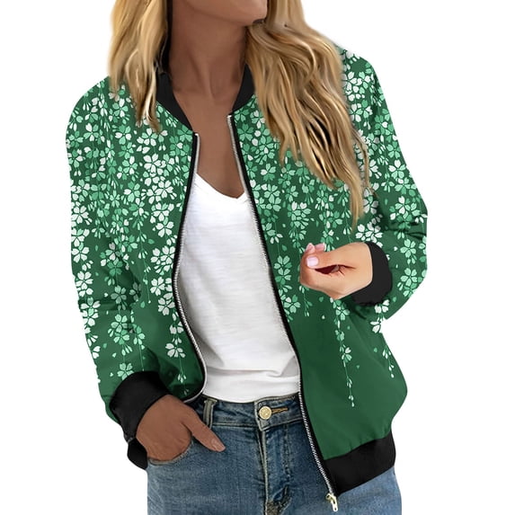 Women's Floral Print Bomber Jacket, Lightweight Zip-Up Casual Coat, Stylish Spring/Fall Outerwear, Red