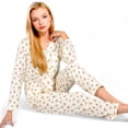 thumbnail image 1 of Women's Floral Print Button-Up Long Sleeve Pajama Set with Ruffle Details - Medium, White, 1 of 7
