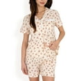 thumbnail image 1 of Women's Floral Print Button-Up Short Pajama Set - Large, Light Beige, 1 of 6