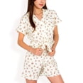 thumbnail image 1 of Women's Floral Print Button-Up Short Pajama Set - Medium, White, 1 of 6