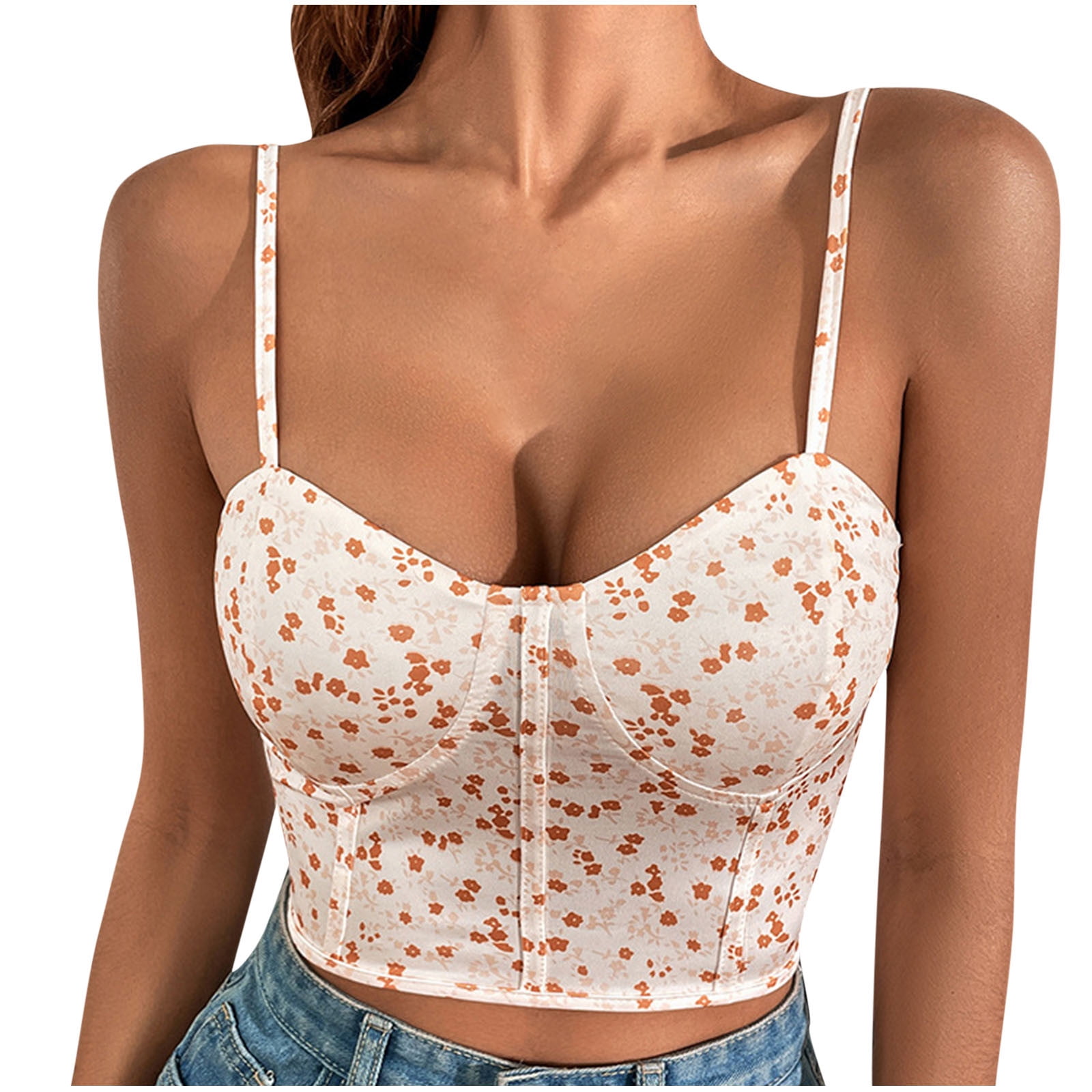 TAKE Floral Lace Hook Front Bustier Crop Top Spaghetti Strap Crisscross  Espartilhos De Peixe Desossado Bodycon Cami V