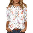 thumbnail image 1 of Women's Floral Print Casual Blouse Lightweight Summer Tops with 3/4 Sleeves and Round Neckline Vibrant Colors, 1 of 5