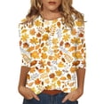 thumbnail image 1 of Women's Floral Print Casual Blouse Lightweight Summer Tops with 3/4 Sleeves and Round Neckline Vibrant Colors, 1 of 5