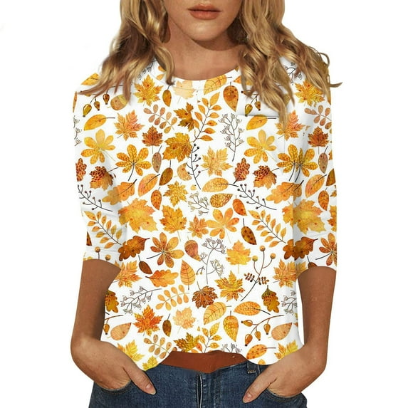 Women's Floral Print Casual Blouse Lightweight Summer Tops with 3/4 Sleeves and Round Neckline Vibrant Colors
