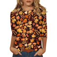 thumbnail image 1 of Women's Floral Print Casual Blouse Lightweight Summer Tops with 3/4 Sleeves and Round Neckline Vibrant Colors, 1 of 5