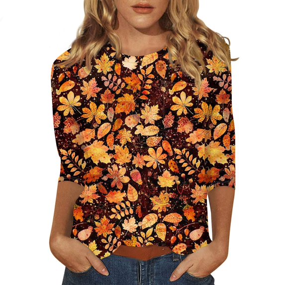 Women's Floral Print Casual Blouse Lightweight Summer Tops with 3/4 Sleeves and Round Neckline Vibrant Colors