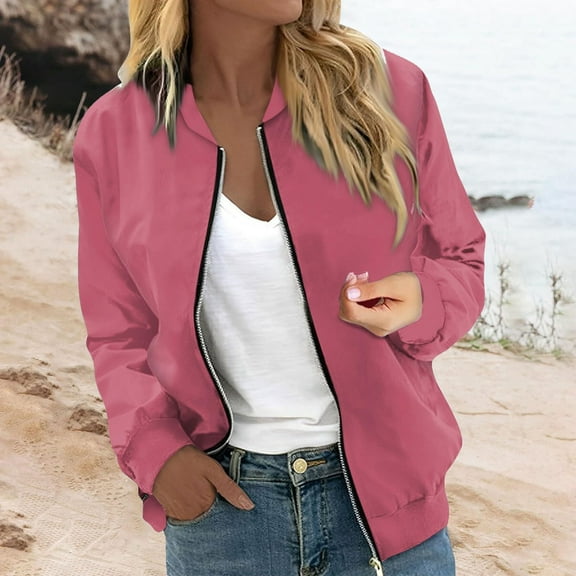 Women's Floral Print Casual Jacket Lightweight Zip Up Spring Coat Long Sleeve Outerwear Tops for Daily Wear