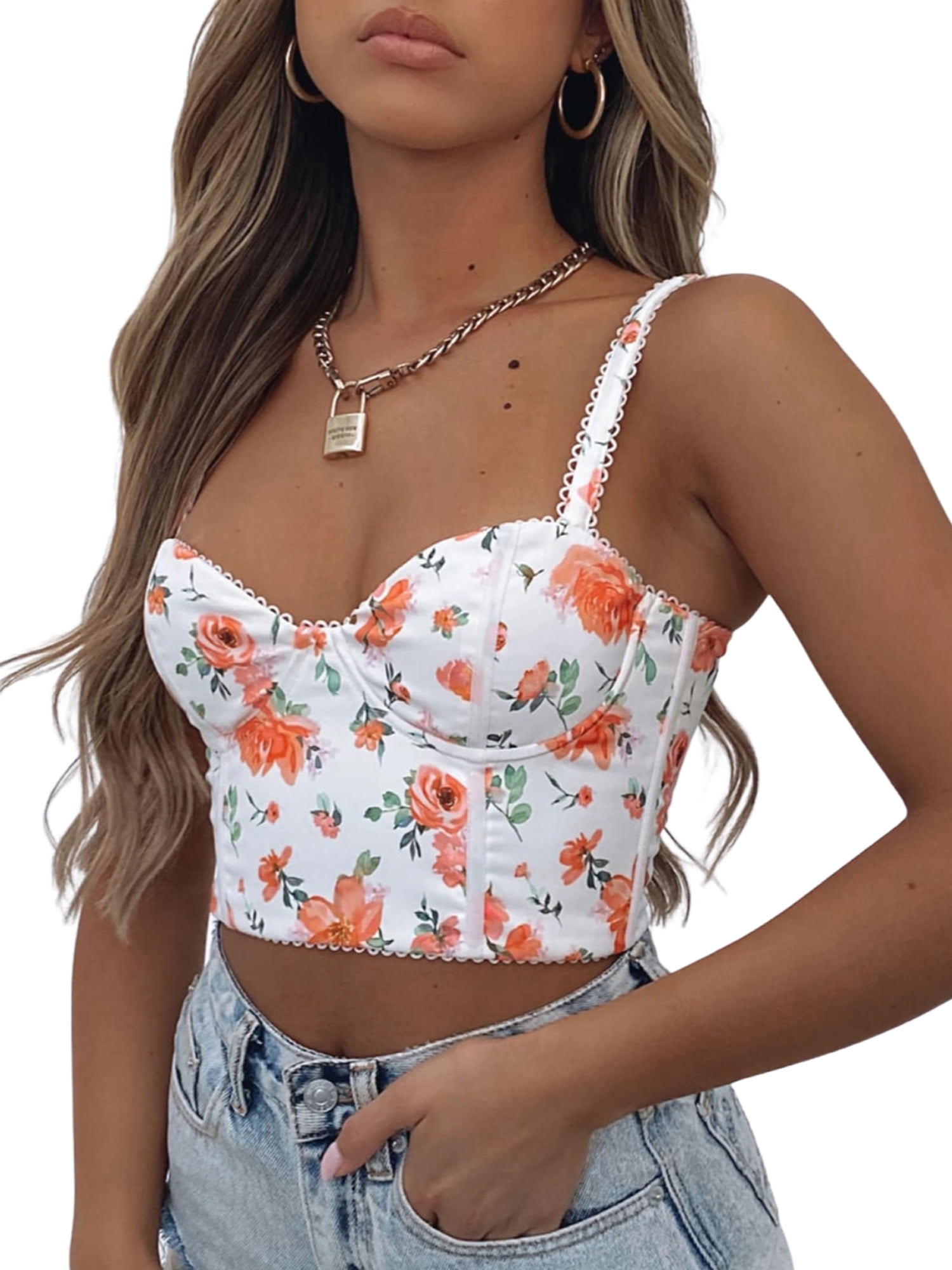 Buy Vintage Floral Corset Crop Top Women Bustier Top Sexy Flower Top  Camisole Y2K Tanks Palace Style Women Cami Bralette Shirt Skirt at  affordable prices — free shipping, real reviews with photos —