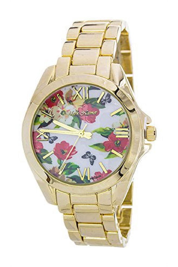 Women's Floral Print Crystal Fashion Watch, White
